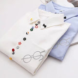 Wjczt Spring Autumn Colorful Buttons Sweet Shirt Women Mori Girl Solid Blue White Embroidery Long Sleeved Female Kawaii Blouse U116