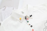 Wjczt Spring Autumn Colorful Buttons Sweet Shirt Women Mori Girl Solid Blue White Embroidery Long Sleeved Female Kawaii Blouse U116