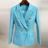 Wjczt HIGH STREET Newest 2022 Runway Designer Blazer Women&#39;s Classic Lion Buttons Double Breasted Slim Fitting Textured Blazer Jacket