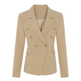 Wjczt New Stylish 2022 Classic Designer Blazer Women&#39;s Double Breasted Metal Lion Buttons Blazer Jacket Outer Wear Khaki