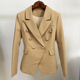 Wjczt New Stylish 2022 Classic Designer Blazer Women&#39;s Double Breasted Metal Lion Buttons Blazer Jacket Outer Wear Khaki