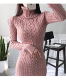 Wjczt Women&#39;s New Knitted Turtleneck Long Sleeve Slim and Slim Mid-length Over-the-knee Dress In Autumn and Winter White Dress