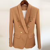 Wjczt 2022 Newest Designer Blazer Jacket Women&#39;s Slim Fitting Double Breasted Metal Lion Buttons Shawl Collar Blazer
