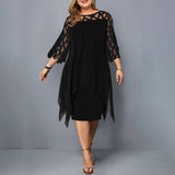 Wjczt Plus Size Dresses 4XL 5XL 6XL Lace Mesh Sexy Elegant Midi Party Dress Red Black Green Purple Loose Women&#39;s Clothing 2021Dresses