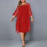 Wjczt Plus Size Dresses 4XL 5XL 6XL Lace Mesh Sexy Elegant Midi Party Dress Red Black Green Purple Loose Women&#39;s Clothing 2021Dresses