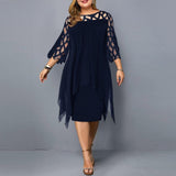 Wjczt Plus Size Dresses 4XL 5XL 6XL Lace Mesh Sexy Elegant Midi Party Dress Red Black Green Purple Loose Women&#39;s Clothing 2021Dresses