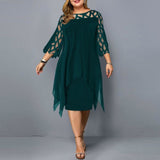 Wjczt Plus Size Dresses 4XL 5XL 6XL Lace Mesh Sexy Elegant Midi Party Dress Red Black Green Purple Loose Women&#39;s Clothing 2021Dresses