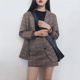 Wjczt 2022 Retro Plaid Blazer Set Single-breasted Jacket &amp; Pencil Skirt 2 Pieces Skirt Suit Female Office Ladies Blazer Suit