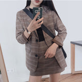 Wjczt 2022 Retro Plaid Blazer Set Single-breasted Jacket &amp; Pencil Skirt 2 Pieces Skirt Suit Female Office Ladies Blazer Suit