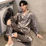 Wjczt Men Comfortable Pyjamas Set 3XL 4XL 5XL Long Sleeve Casual Home Wear Spring Autumn Silk Boy Pajama Sets Leisure Sleepwear Set