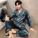 Wjczt Men Comfortable Pyjamas Set 3XL 4XL 5XL Long Sleeve Casual Home Wear Spring Autumn Silk Boy Pajama Sets Leisure Sleepwear Set