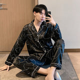 Wjczt Men Comfortable Pyjamas Set 3XL 4XL 5XL Long Sleeve Casual Home Wear Spring Autumn Silk Boy Pajama Sets Leisure Sleepwear Set