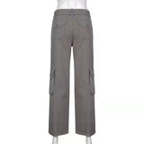 Wjczt Retro gray overalls wide leg cargo women pants women&#39;s trousers sexy low waist loose casual trousers vintage streetwear