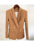 Wjczt 2022 Newest Designer Blazer Jacket Women&#39;s Slim Fitting Double Breasted Metal Lion Buttons Shawl Collar Blazer