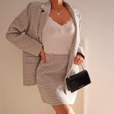 Wjczt 2022 Stylish Chic Houndstooth Gray Plaid Oversize Suit Women Double Breasted Pockets Long Texture Blazers With Buttons
