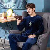 Wjczt New Style Men&#39;s Pajamas Set Autumn Winter Warm Flannel Thicken Male Pajamas Sets Long Sleeve Sleepwear Top +Pant Leisure