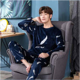 Wjczt New Style Men&#39;s Pajamas Set Autumn Winter Warm Flannel Thicken Male Pajamas Sets Long Sleeve Sleepwear Top +Pant Leisure