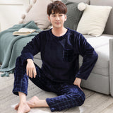 Wjczt New Style Men&#39;s Pajamas Set Autumn Winter Warm Flannel Thicken Male Pajamas Sets Long Sleeve Sleepwear Top +Pant Leisure
