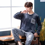 Wjczt New Style Men&#39;s Pajamas Set Autumn Winter Warm Flannel Thicken Male Pajamas Sets Long Sleeve Sleepwear Top +Pant Leisure