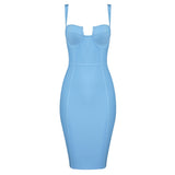 Wjczt 9 Colors Ladies Sexy Blue Yellow Black Rayon Women Summer Bandage Dress 2022 Celebrity Designer Fashion Party Dress Vestido