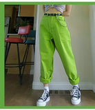 Wjczt Women&#39;s Casual Pants Punk Harem Trousers Ladies Autumn High Waist Hip Hop Boyfriends Long Pants Female Green Yellow Plus Size