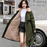 Wjczt winter new cotton clothes women&#39;s middle and long knee over Korean loose cotton jacket tooling Plush windbreaker