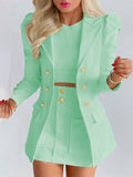 Wjczt Factory Wholesale Customization Puff Sleeve Buttoned Blazer Coat &amp; Pocket Design Skirt Set Women&#39;s Suit With a Skirt Suits Sets