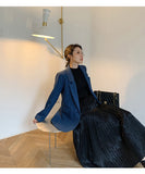 Wjczt New Woolen Coat Women Elegant Thick Blue Suit Blazer Jacket 2022 Autumn Winter Office Lady Outwear Female Fashion