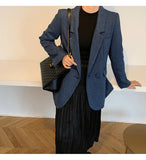 Wjczt New Woolen Coat Women Elegant Thick Blue Suit Blazer Jacket 2022 Autumn Winter Office Lady Outwear Female Fashion