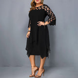 Wjczt Plus Size Dresses 4XL 5XL 6XL Lace Mesh Sexy Elegant Midi Party Dress Red Black Green Purple Loose Women&#39;s Clothing 2021Dresses