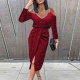 Wjczt Women's Summer Sexy Dress Hollow Out Long-sleeve Bodycon Waist Party Dress 2022 Woman Casual Fashion V-neck Party Dresses