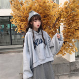 Wjczt Hoodies Women Hooded Oversize Thick Plus Velvet Loose False Two-piece Letter Print Womens Hoodie All-match Leisure Simple Trendy