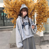 Wjczt Hoodies Women Hooded Oversize Thick Plus Velvet Loose False Two-piece Letter Print Womens Hoodie All-match Leisure Simple Trendy