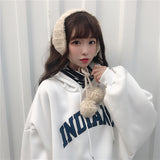 Wjczt Hoodies Women Hooded Oversize Thick Plus Velvet Loose False Two-piece Letter Print Womens Hoodie All-match Leisure Simple Trendy