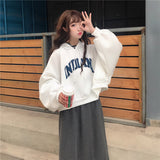 Wjczt Hoodies Women Hooded Oversize Thick Plus Velvet Loose False Two-piece Letter Print Womens Hoodie All-match Leisure Simple Trendy