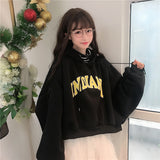 Wjczt Hoodies Women Hooded Oversize Thick Plus Velvet Loose False Two-piece Letter Print Womens Hoodie All-match Leisure Simple Trendy