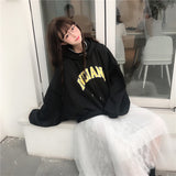 Wjczt Hoodies Women Hooded Oversize Thick Plus Velvet Loose False Two-piece Letter Print Womens Hoodie All-match Leisure Simple Trendy