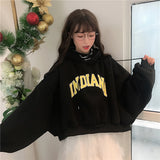 Wjczt Hoodies Women Hooded Oversize Thick Plus Velvet Loose False Two-piece Letter Print Womens Hoodie All-match Leisure Simple Trendy