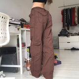 Wjczt Retro gray overalls wide leg cargo women pants women&#39;s trousers sexy low waist loose casual trousers vintage streetwear