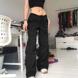 Wjczt Retro gray overalls wide leg cargo women pants women&#39;s trousers sexy low waist loose casual trousers vintage streetwear