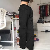 Wjczt Retro gray overalls wide leg cargo women pants women&#39;s trousers sexy low waist loose casual trousers vintage streetwear