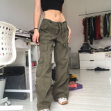 Wjczt Retro gray overalls wide leg cargo women pants women&#39;s trousers sexy low waist loose casual trousers vintage streetwear