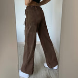 Wjczt Retro gray overalls wide leg cargo women pants women&#39;s trousers sexy low waist loose casual trousers vintage streetwear