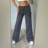 Wjczt Retro gray overalls wide leg cargo women pants women&#39;s trousers sexy low waist loose casual trousers vintage streetwear