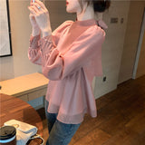 Wjczt Loose Chiffon Women Blouse Spring/Summer 2022 New Lantern Long Sleeve Bow Shirt Women&#39;s Blusas Mujer Elegant Organza Shirt 152i