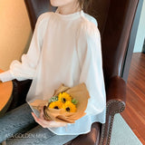 Wjczt Loose Chiffon Women Blouse Spring/Summer 2022 New Lantern Long Sleeve Bow Shirt Women&#39;s Blusas Mujer Elegant Organza Shirt 152i