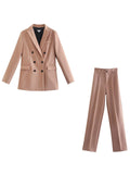 Wjczt Women Casual Blazer Double Breasted High Street Long Sleeve 2022 New Autumn Spring Vintage Coat