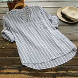 Wjczt Summer Shirt Women Cotton Linen Tops Long Sleeve Oversize Lady Office Working Linen Blouse Striped Classic Formal Blouses 2022