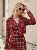 Wjczt Simplee Office plaid lapel women blazer autumn Elegant high waist split female mini skirt suits  Fashion long sleeve suit set