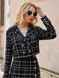 Wjczt Simplee Office plaid lapel women blazer autumn Elegant high waist split female mini skirt suits  Fashion long sleeve suit set